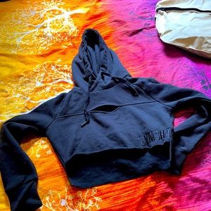 Gymshark Cropped Raw Edge Hoodie XS- black, brand new never worn